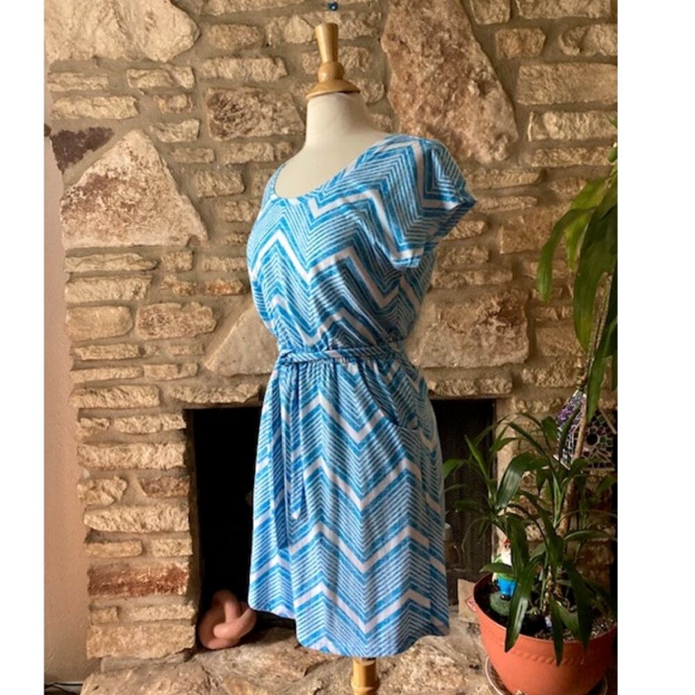 Sonoma Chevron Print Tie Waist Dress with Pockets - Size M